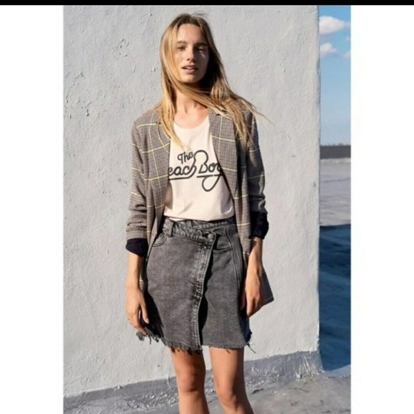 Free People Womens Parker Sulfur Black Denim Mini Frayed Hem Wrap Skirt Size 25 - Picture 2 of 11